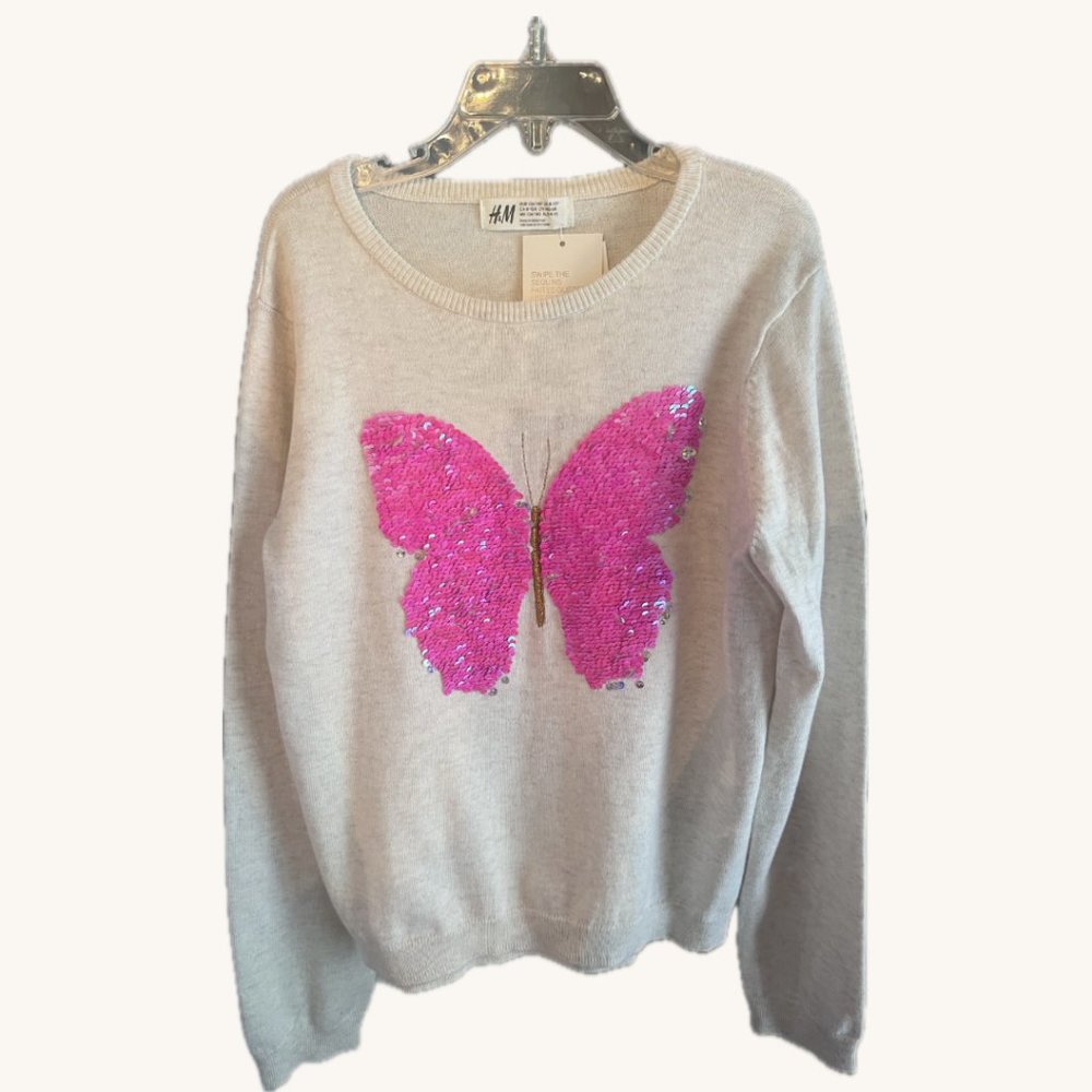 Girls H&M Color Changing Sequin Butterfly Sweater Sz. 8-10 NWT